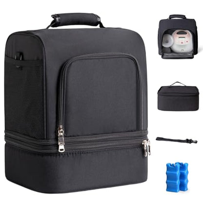 NCVI Breast Pump Bag, Double Layer Removable Pump Bag for Spectra S1, S2, Medela, Breast Pump Backpack with Ice Pack, Insulated Breast Milk Cooler Bag for Working Nursing Moms, Black - color: Black