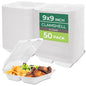 Freshware Clamshell Food Containers with Lids [9x9"] 3-Compartment 50-Pack, Disposable To Go Containers, Biodegradable Sugarcane To Go Boxes - Paper Containers - Microwave & Freezer Safe, Stackable - size: 9 x 9 Inch, 50 Pack