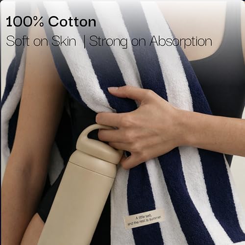 Salt Earth Cotton Striped Beach Cabana Towel, 6 Pack - 30"x60" Quick Dry Towels, Pool Essentials, Travel, Gym & Bathroom Towels, Oversized Beach Vacation Essentials, Navy Blue - color: Navy Blue-1, size: Pack of 6