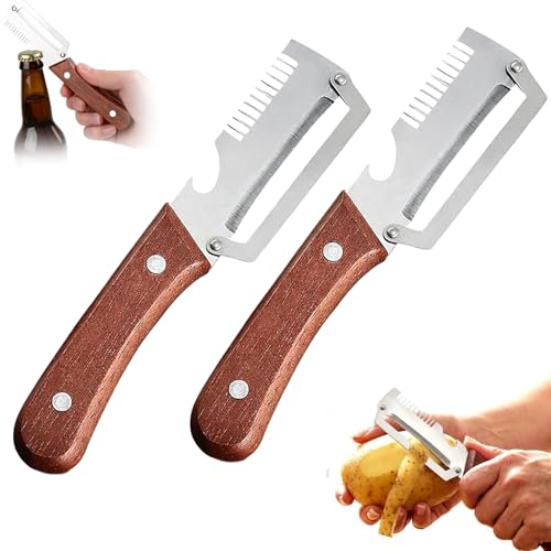 NEW Premium Vegetable Peeler with Wooden Handle and Bottle Opener: 2-in-1 Stainless Steel Kitchen Tool for Fruit Apple Potato Pumpkin Papaya (1Pack) - color: 1Pack