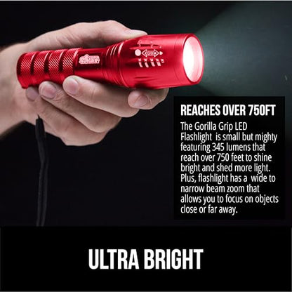 GORILLA GRIP Powerful LED Tactical Flashlight, 750 FT High Lumens 5 Adjustable Modes, Water Resistant, Ultra Bright Zoom Flashlights, Small Mini Flash Light, Camping, Night Dog Walking, Red - color: Red