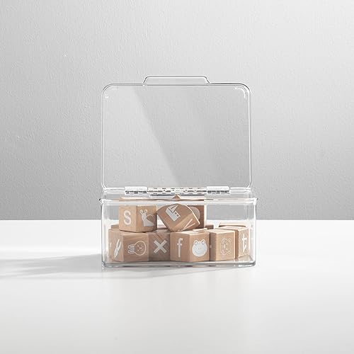 mDesign Plastic Playroom and Gaming Storage Organizer Box Containers with Hinged Lid for Shelves or Cubbies, Holds Small Toys, Building Blocks, Puzzles, Markers, Controllers, or Crayons, 8 Pack, Clear