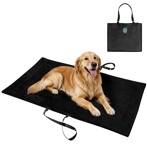 Catalonia Classic Waterproof Dog Mat, Portable Reversible Pet Travel Mat, Pet Cushion Pad with Handle for Small Medium Dogs Cats, Indoor or Outdoor, 50x27.5 inch, Black - color: Black, size: L(50x27.5 inch)