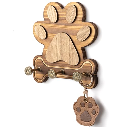MTERSN Pine Wood Dog Leash Holder for Wall – Cute Hooks for Dog Leash Hanger & Key Holder for Entryway, or Living Room – Rustic Farmhouse Wall Decor and Cute Room Decor (Brown) - color: Brown