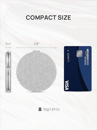 OMIRO 1X/10X Magnifying Compact Mirror with PU Leather, Ultra-Portable for Purses and Travel, Round Silver - color: Silver