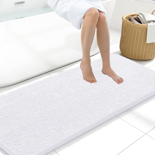 Arotive Bathroom Rugs 59x20, Extra Soft Absorbent Shaggy Chenille Bath Rugs, Machine Washable Rubber Backing Non-Slip Bath Mats for Bathroom Floor Tub and Shower, Home Decor Accessories,White - color: White, size: 59" X 20"