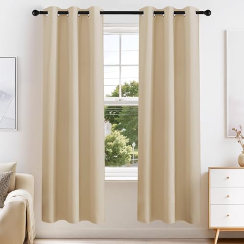 PONY DANCE Biscotti Beige Blackout Curtains for Bedroom 63 Inch Length 2 Panels Set, Thermal Insulated Energy Saving Grommet Top Window Treatment Drapes for Living Room, W34 x L63 Inch - color: Biscotti Beige, size: 34"W x 63"L (Pack of 2)