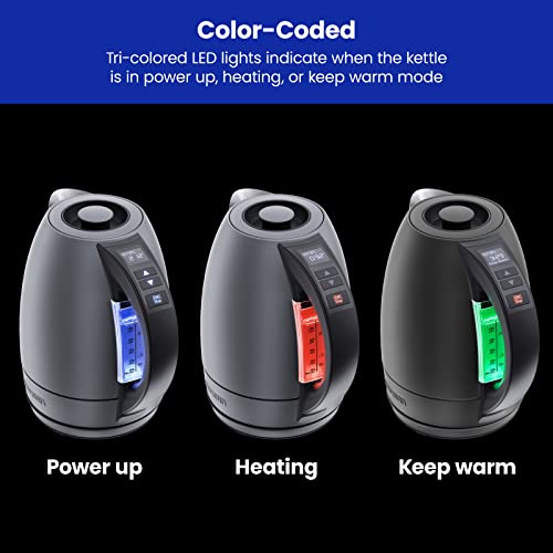 Chefman Electric Tea Kettle, 1.8 Liter Hot Water Electric Kettle Temperature Control Water Boiler with 5 Presets, Tri-Colored LED Lights, Keep Warm, Automatic Shutoff, Grey - color: Grey, style: Stainless Steel