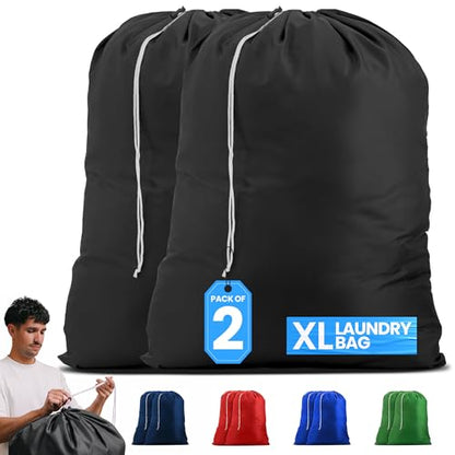 Handy Laundry Nylon XL - Large Capacity with Locking Drawstring, Machine Washable, Fits Laundry Baskets or Hampers, Holds 3 Loads of Clothes - Black (Pack of 2) - color: Black