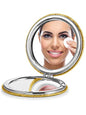 OMIRO 1X/10X Magnifying Compact Mirror with PU Leather, Ultra-Portable for Purses and Travel, Round Gold - color: Gold