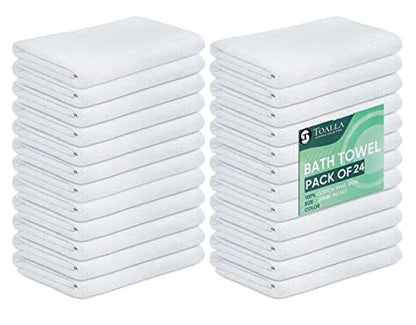 24 Pack White 20x40 Inch 100% Cotton Bath Towels - Lightweight, Quick Drying, Commercial Grade - Ideal for Gym, Salon, Spa & Hair - color: White, size: BATH TOWEL PACK OF 24 20X40