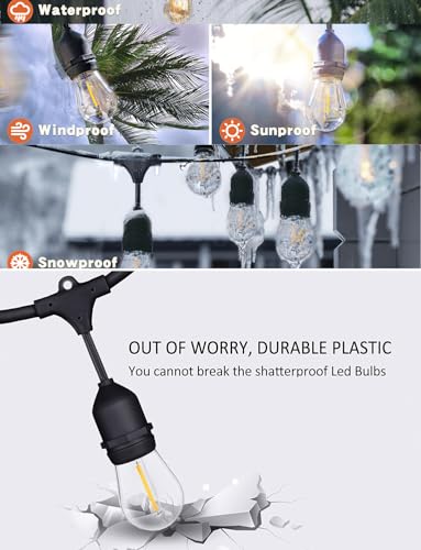 150 FT Outdoor String Lights for Outside Black with 48pcs Replaceable S14 Edison Lights 2200K, Weatherproof for Patio Pergola Gazebo Backyard, 1-Pack, Hooks and Zip Ties Included, Connectable - size: 150 feet(1Pack)