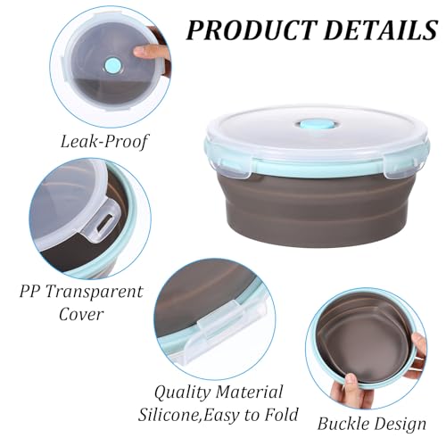 4 PCS Collapsible Bowls with Lids Silicone Collapsible Mixing Bowls for Camping Portable Salad Bowl Food Storage Containers for Hiking, Camping, Travel 12/17/27/40oz