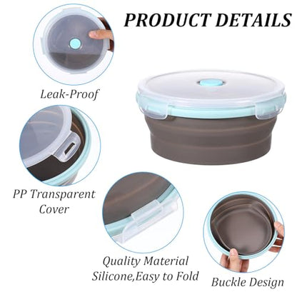 4 PCS Collapsible Bowls with Lids Silicone Collapsible Mixing Bowls for Camping Portable Salad Bowl Food Storage Containers for Hiking, Camping, Travel 12/17/27/40oz