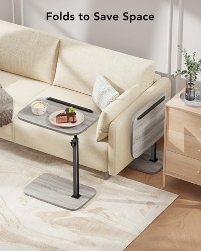 HUANUO TV Tray Table，Adjustable Height TV Tray with 360° Swivel & 90° Tilt, Sturdy Side Table with Anti-Slip Bar for Laptop, Eating, Space-Saving Side Table for Couch, Bedside, Living Room - color: Grey