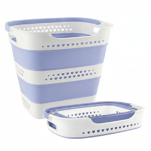 Collapsible Plastic Laundry Basket Hamper with Handles, Foldable Pop Up Storage Container Organizer for Washing Storage, Blue - style: BLUE