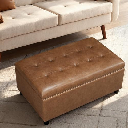 Joveco Rectangular Lift Top Storage Ottoman Bench, Faux Leather Storage Bench for Living Room Entryway Bedroom, Ochre Yellow - color: Ochre Yellow