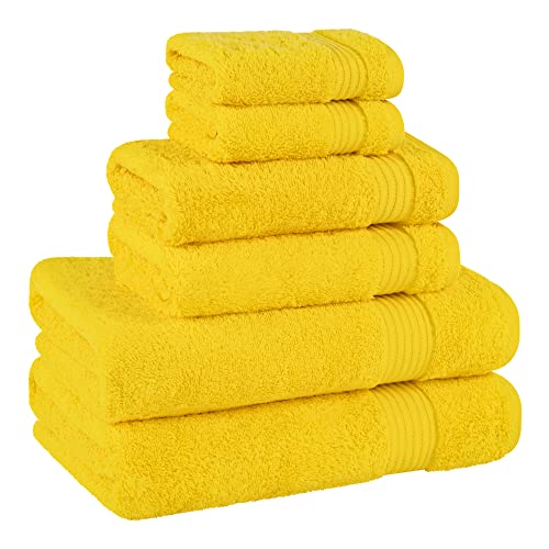 Cotton Paradise 100% Cotton Turkish Towel Set, Soft Absorbent Quick Dry, 6 Piece Towel Set, Yellow - color: Yellow