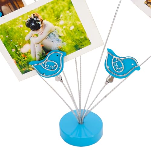8-Branch Family Tree Picture Frame Holder, Card Photo Clips Holder Desk Stand for Memo Paper Note Photo Christmas Wedding Card Display (Blue Bird) - style: Bird