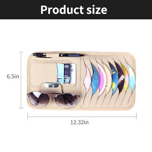 1 Pcs Beige Car Sun Visor Cd Holder, Car DVD Vehicle Visor Case,Fits for Most Car - color: Beige