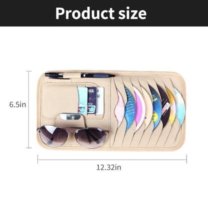 1 Pcs Beige Car Sun Visor Cd Holder, Car DVD Vehicle Visor Case,Fits for Most Car - color: Beige