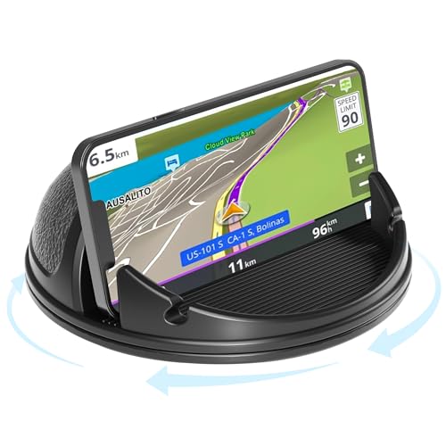 Loncaster Car Phone Holder Mount, [Horizontal 360° Rotatable] Silicone Phone Mount for Car Dashboard, Hands Free Cell Phone Holder Car Compatible with iPhone 16 15 14 13 12 Pro Max Samsung Phones - color: Black-360° Rotatable