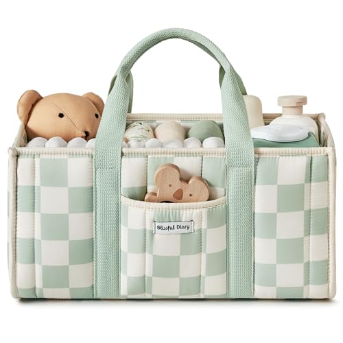 Blissful Diary Checkered Diaper Caddy Organizer, Stylish Nursery Storage Basket, Gift for Baby Shower, Newborn Essentials, Registry Search Must Haves, Sage Green - color: Checkered Sage Green