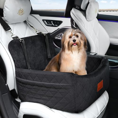 WOOAIDAGG Dog Car Seat for Small Dogs Under 30lbs, Washable Pet Travel Car Bed with Memory Foam,Fully Detachable Cover,2 Storage Pockets & Safety Leash,Non-Slip Bottom(Black) - color: Black