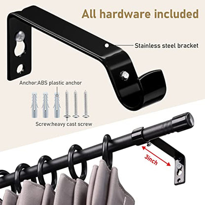 Black Curtain Rods for Windows 28 to 48 Inch - 5/8 Inch Small Curtain Rod Set - Heavy Duty Cafe Drapery Rods with Brackets - Rustic Matte - size: 28''-48''