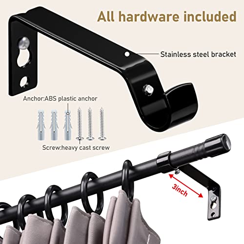 Basic Window Curtain Rods 48 to 72” - 5/8 Inch Small Curtain Rods 2 Pack - Heavy Duty Rustic Drapery Rods with Brackets - Matte Black - size: 48''-72''(2pcs)