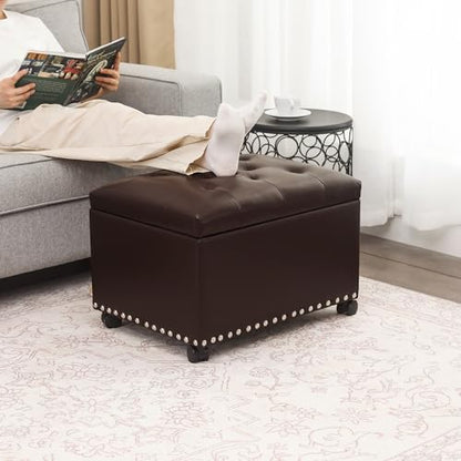 Joveco Leather Storage Ottoman with 360° Caster Wheels 24" Foot Rest Bench Rectangle Ottomans Stool for Living Room Bedroom (Brown, Wheels) - color: Brown With Casters