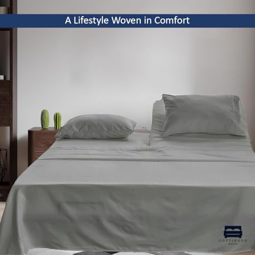 Cottingon 4 Piece Flex Head King Sheet Set, Top 34 Inch Split Sheets for Sleep Number Adjustable Beds, Soft Breathable 100% Egyptian Cotton, Fits Upto 16" Deep Mattress 78"X80"+ 34", Light Grey - color: Light Grey Solid, size: Top Split King :78"x80"+34"s