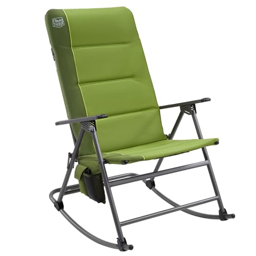 Timber Ridge Oversized Folding Rocking Camping Chair, Padded Outdoor Rocker with High Back, Portable Outdoor Chair for Patio, Garden, Lawn, Supports up to 400 lbs, Green - color: Green