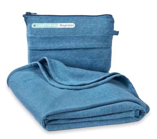 SAGEFINDS Airplane Travel Blanket | Compact Throw Blanket for Camping and Hiking | Converts into a Pillow | Travel Gift | Soft Jersey Knit | Fits in Backpack | Attaches to Luggage | Travel Essential - color: Teal