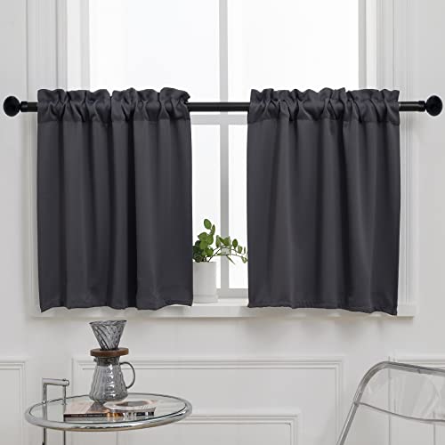 Pickluc Dark Grey Cafe Curtain - Half Window, 30 Inches Length, Rod Pocket, Small Kitchen Curtain, Blackout for Small Windows - 30" Wide x 30" Long, 2 Panels Set - color: Grey, size: 30"W x 30"L (Pack of 2)