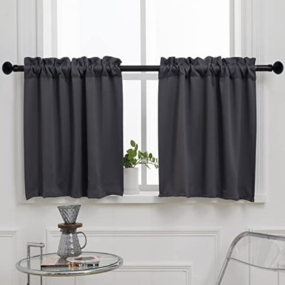 Pickluc Dark Grey Cafe Curtain - Half Window, 30 Inches Length, Rod Pocket, Small Kitchen Curtain, Blackout for Small Windows - 30" Wide x 30" Long, 2 Panels Set - color: Grey, size: 30"W x 30"L (Pack of 2)