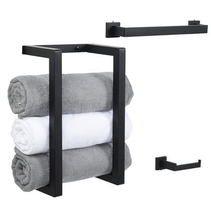 OTraki Towel Rack for Rolled Towels, Towel Racks for Bathroom Wall Mounted Towel Storage Organizer Holder & Towel Hanger & Toilet Paper Modern Bath Towel Holder for Small Space Bathroom Black (3 Pack) | Towel Racks for Bathroom Towel Storage Organizer Hol