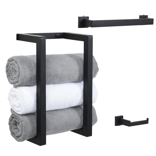 OTraki Towel Rack for Rolled Towels, Towel Racks for Bathroom Wall Mounted Towel Storage Organizer Holder & Towel Hanger & Toilet Paper Modern Bath Towel Holder for Small Space Bathroom Black (3 Pack) | Towel Racks for Bathroom Towel Storage Organizer Hol