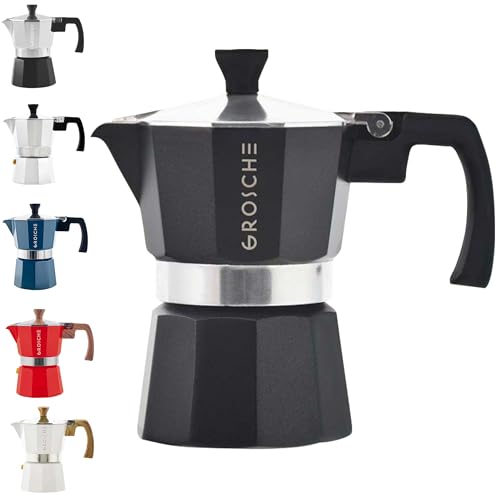 GROSCHE Milano Stovetop Espresso Maker Moka Pot 3 espresso Cup - 5 oz, Black - Cuban Coffee Maker Stove top coffee maker Moka Italian espresso greca coffee maker brewer percolator - color: Black, size: 3 espresso cups