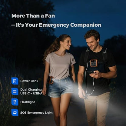 SEAINGO Portable Waist Fan Rechargeable – 10000mAh, 42 ft/s Max, 5 Speeds 16000RPM, Personal Cooling Wearable Clip Body Belt Shirt Fans, Hanging Neck Fan with Light - color: Bright Orange