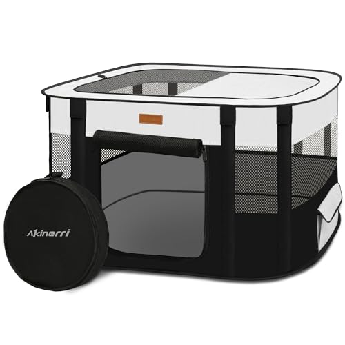Dog Playpen - Foldable Cat Play Pens for Pubby, Kitten, Rabbit, Portable Pet Tent with Carring Bag for Indoor/Outdoor Travel Camping Black X-Large - color: Black, style: X-Large