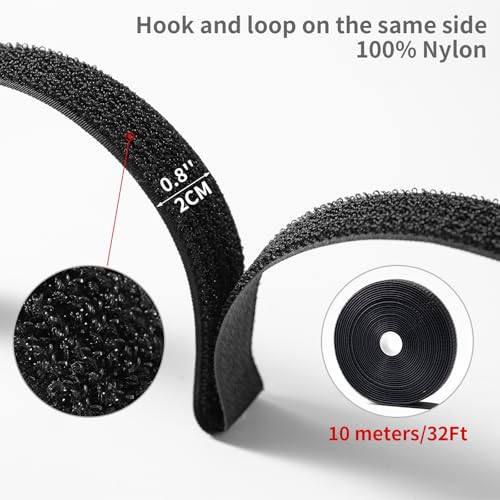 Trilancer 0.8''x 32Ft Reusable Cable Ties, Adjustable Hook and Loop Straps with 50 Buckles, Cut to Length, Ideal for Wire Management, Cord Organizer, and Cable Straps, Black - size: 0.8'' x 32Ft