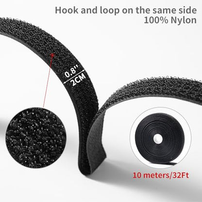 Trilancer 0.8''x 32Ft Reusable Cable Ties, Adjustable Hook and Loop Straps with 50 Buckles, Cut to Length, Ideal for Wire Management, Cord Organizer, and Cable Straps, Black - size: 0.8'' x 32Ft