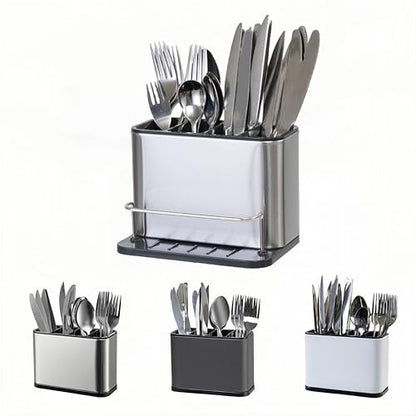 LIBODOUR Utensil Holder,Stainless Steel Caddy Counter,Spoon holder,4 Compartments Silverware Caddy,Capacity Flatware Spoon Fork Tool Cutlery Holder - color: Expand silvery