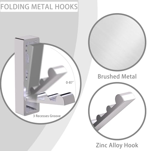 Wall Hooks for Hanging Coat, Heavy Duty Metal Hooks with Folding Storage Foldable Wall Hooks for Entryway Bathroom Kitchen Bags Towels Closet, 4Pcs Silver - color: 4-Silver