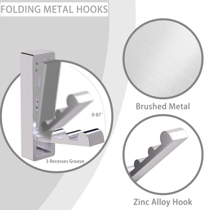 Wall Hooks for Hanging Coat, Heavy Duty Metal Hooks with Folding Storage Foldable Wall Hooks for Entryway Bathroom Kitchen Bags Towels Closet, 4Pcs Silver - color: 4-Silver