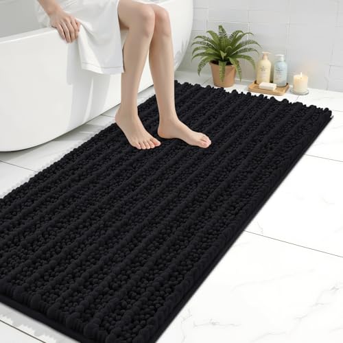 Arotive Luxury Bathroom Rugs 50x30, Extra Soft Thick Absorbent Shaggy Chenille Bath Rugs, Non-Slip Machine Wash Dry, Bath Mats for Bathroom Floor, Tub and Shower, Home Decor Accessories, Black - color: Black, size: 50" X 30"