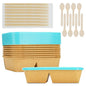 8 Pack 32oz Paper Lunch Box Bento Boxes, 2-Compartment Kraft Brown Paper Take Out Food Containers with Lids, Leakproof & Microwave Safe, Disposable To Go Boxes for Picnics, Offices, Catering, Blue - color: Blue Lid & Kraft Brown Box