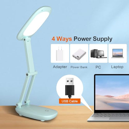 Akejrym LED Desk Lamp for Office Home & Battery Operated Lamp Rechargeable Lamp Foldable & Portable Light, [2-Fold Bracket] 3 Brightness Dimmable Small Desk Lamp Wireless Reading Lamp (Green) - color: Green