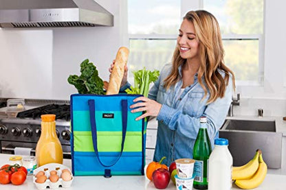 PackIt Freezable Grocery Shopping Bag with Zip Closure, Fresh Stripe - color: Fresh Stripes